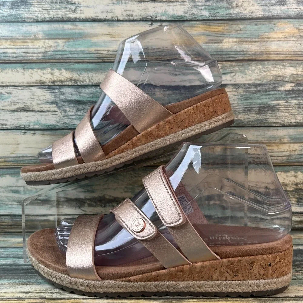 Skechers Martha Stewart Slide Sandal Size 6.5 Rose Gold Wedge Adjustable Comfort